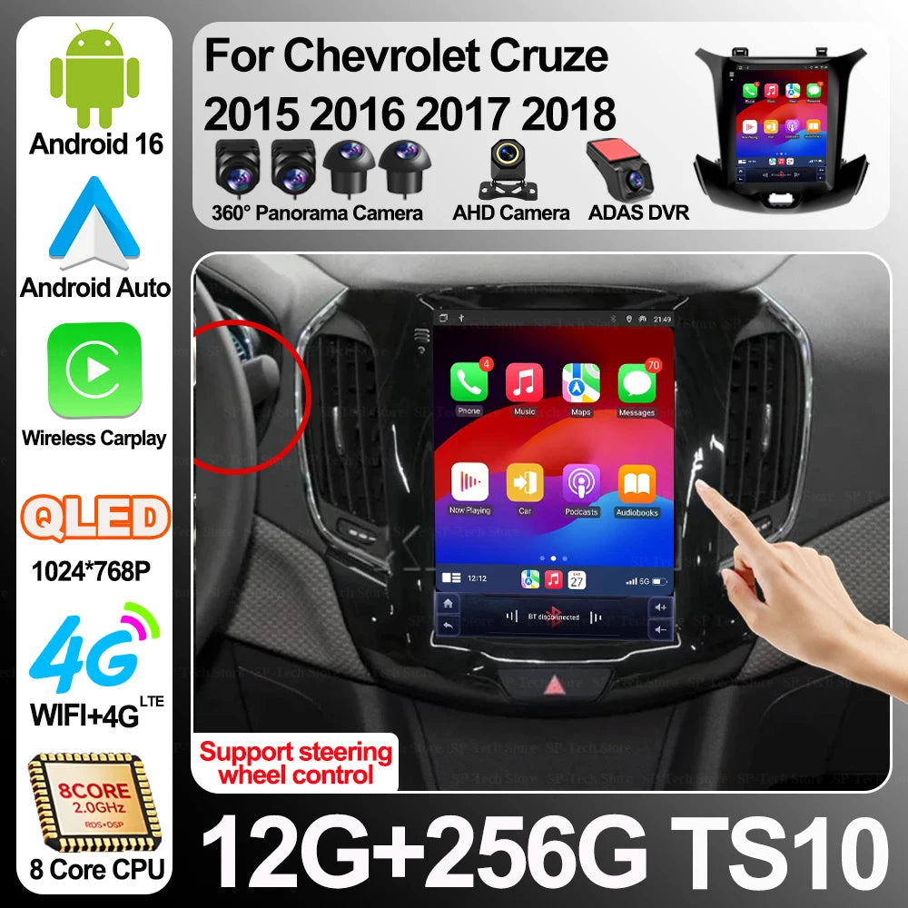 Car Radio 9.7" Android 16 For Chevrolet Cruze 2015 2016 2017 2018 Carplay Gps Navigation M | AUTOKITSHOP