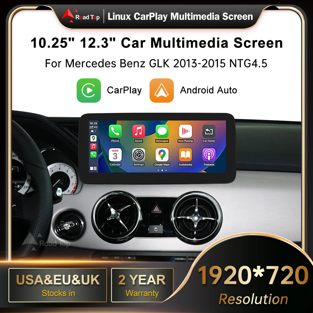 RoadTop Linux Screen Wireless CarPlay Android Auto Multimedia Display for Mercedes-Benz GL