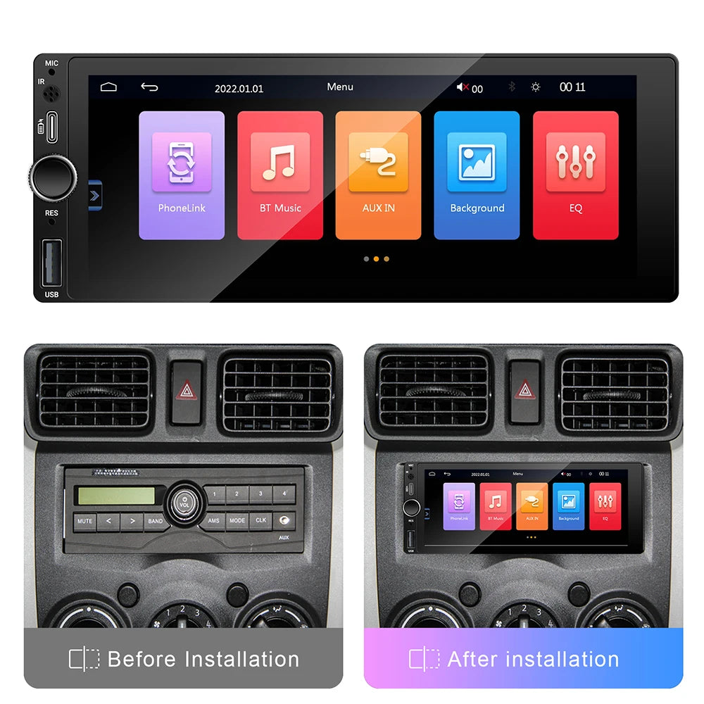 1DIN 6.86inch Universal MP5 Car Radio Support Wireless Carplay Android AUTO AUX USB  BT Touch Screen Multimedia Video Player