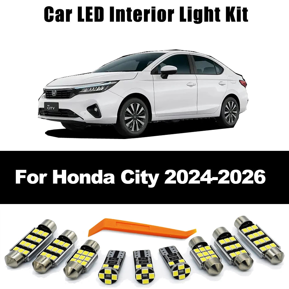 ZITWO 9Pcs Car Bulb Accessories For Honda City Hatchback Sedan 2024 2025 2026 LED Interior Light License Plate Lamp Kit