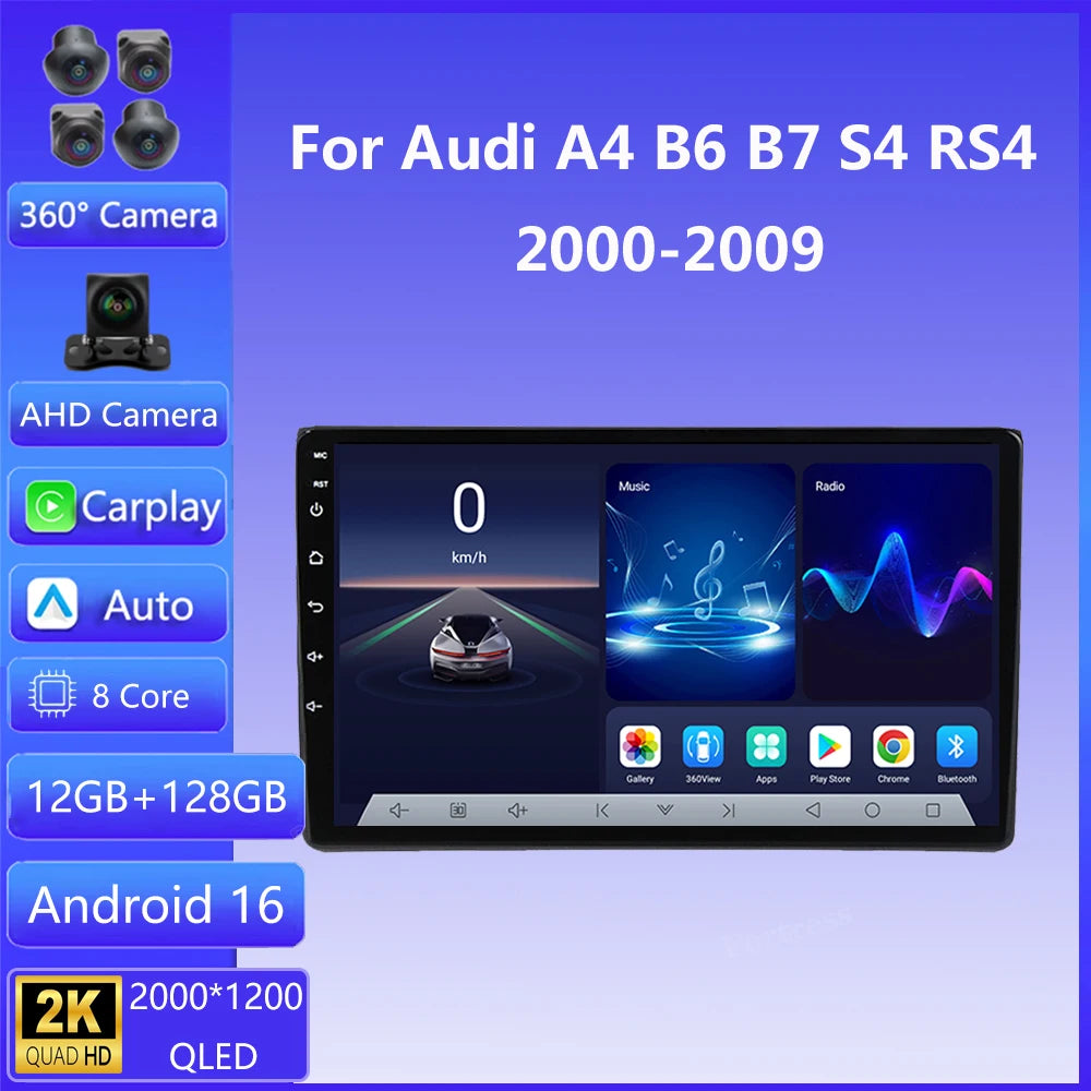 9“ Android 16 Car Radio For Audi A4 II 2 B6 III 3 B7 2000-2009 S4 2002-2008 RS4 2005-2009