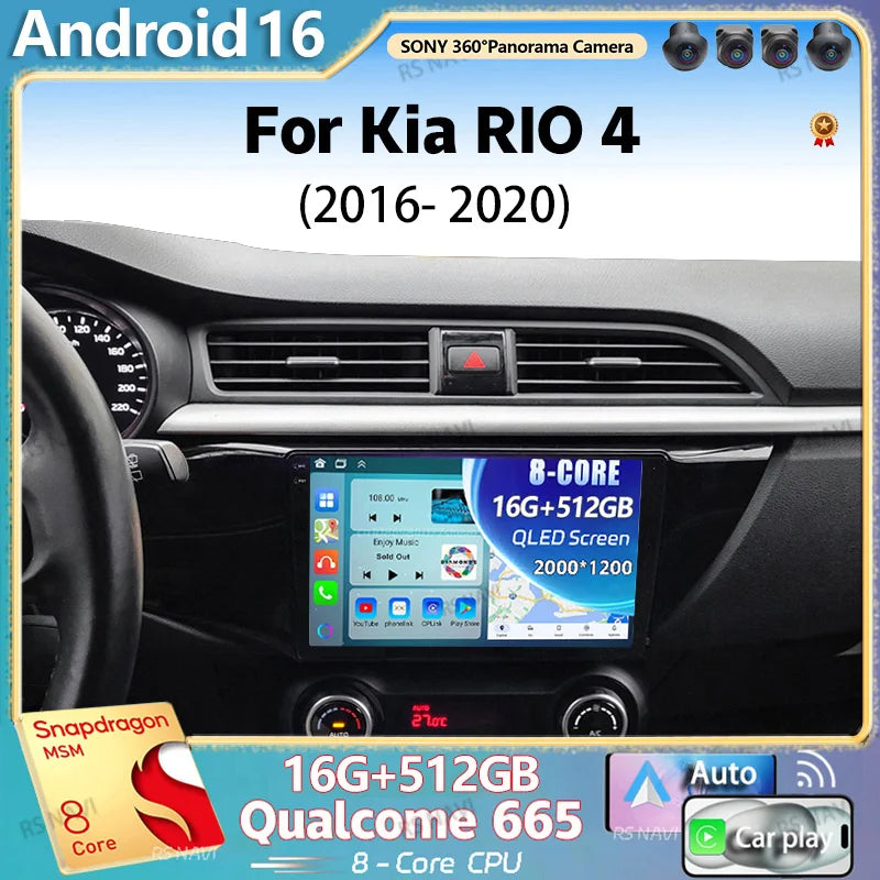 Qualcomm Android 16 For Kia RIO 4 2016- 2020 2K QLED Android Car Radio Multimedia Video Pl