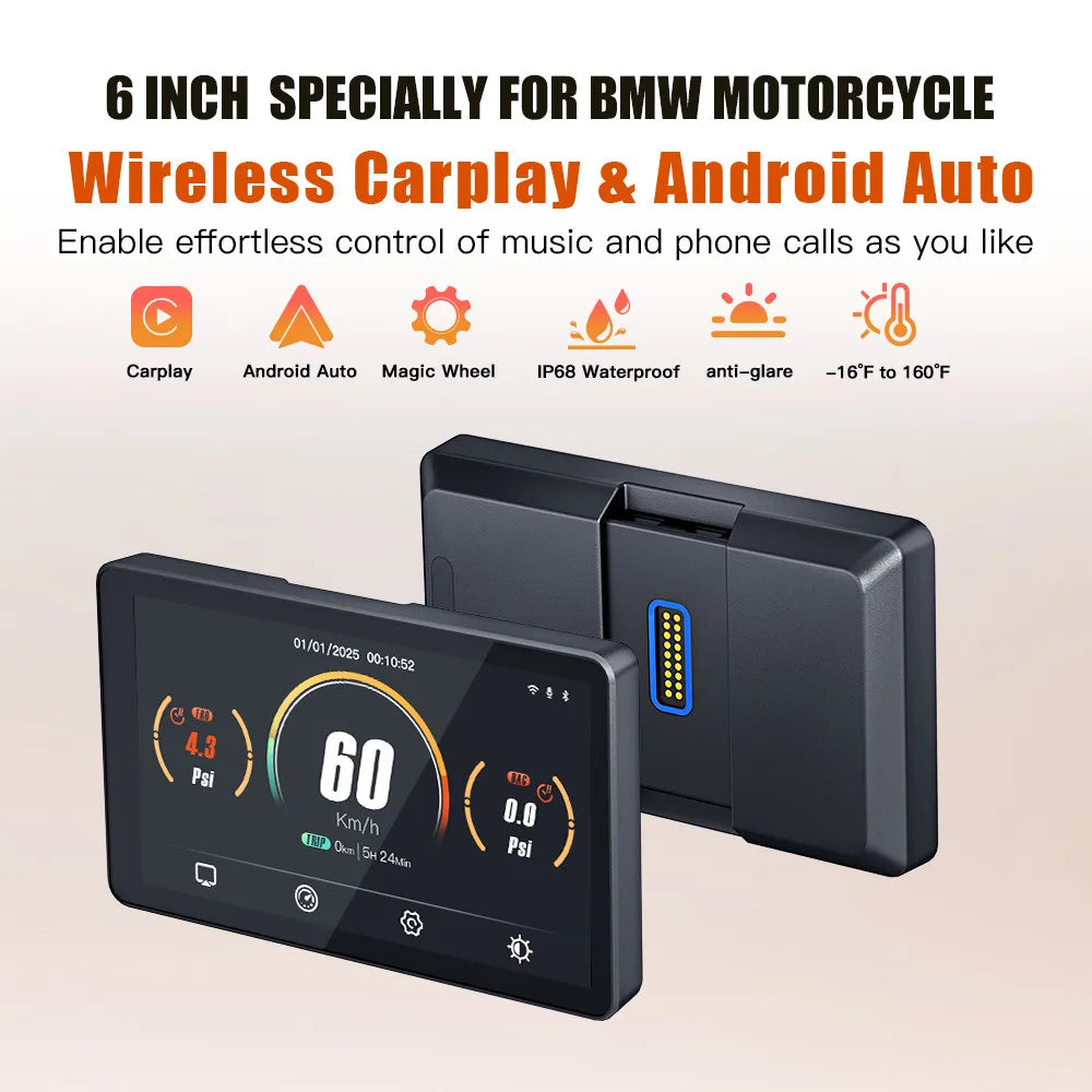 CARABC Motorcycle Navigation 6" Screen Wireless Carplay Android Auto For BMW F750GS XR M10