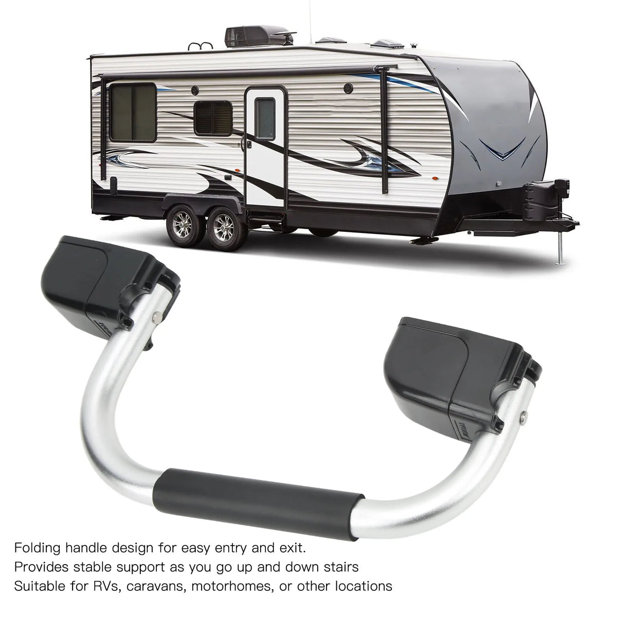 Folding RV Assist Handle with EVA Grip Aluminum Alloy Entry Door Hardware for Caravan Motorhome  - Automotive LED Light