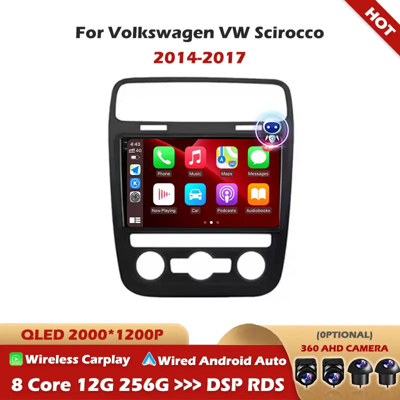 For Volkswagen VW Scirocco 2014-2017 Android Auto QLED 9'' Multimedi Car Radio GPS Video P