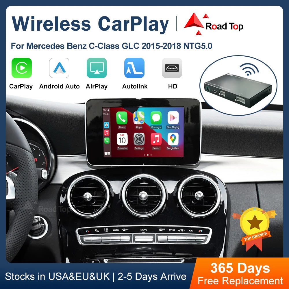 RoadTop Wireless CarPlay Android Auto for Mercedes Benz C-Class & GLC-NTG5.0 2015-2018 wit | AUTOKITSHOP