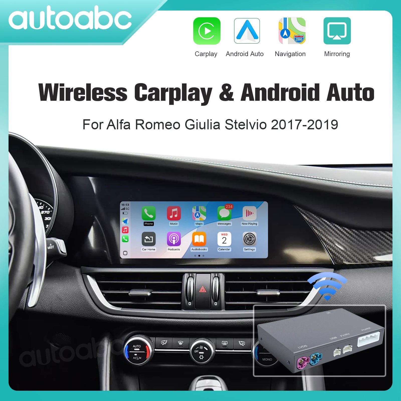 AUTOABC 2025 New Wireless CarPlay Android Auto For Alfa Romeo Stelvio /Giulia 2017-2019 Ai | AUTOKITSHOP