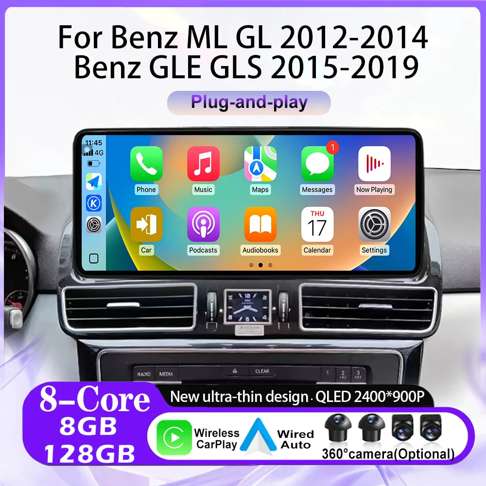 GPS 12.3 Inch Navigation GPS 4G+WIFI For Benz ML GL 2012-2014 Benz GLE GLS 2015-2019 Andro