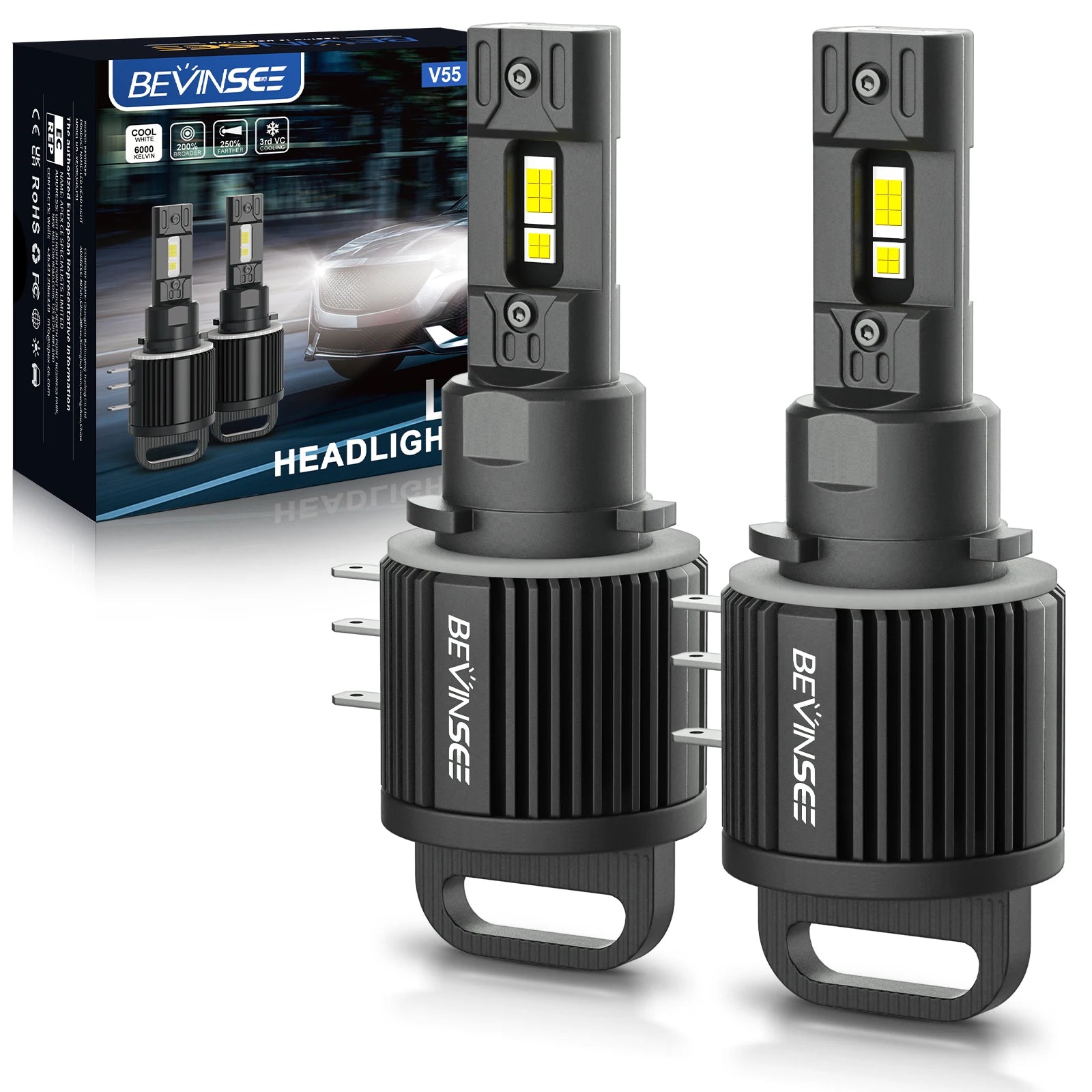 BEVINSEE H15 LED CANBUS Headlight Bulb 110W 11000LM Super Bright High Beam+DRL for VW for
