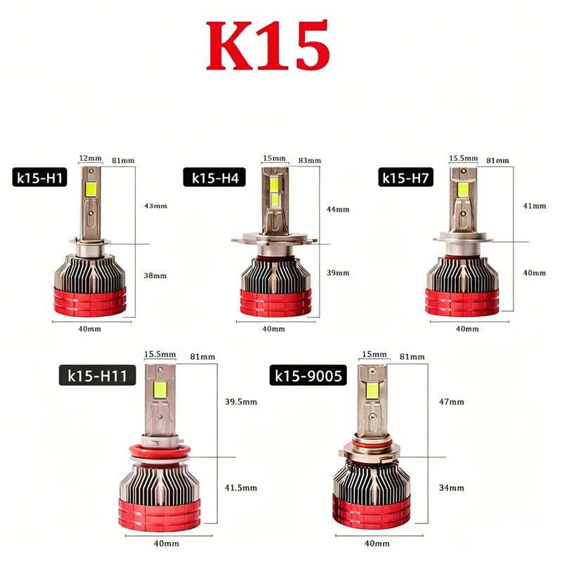 K15 300W 300000Lm H7 Led Headlight Bulb 12V 24V Universal H11 H4 9005 9006 White Canbus Er