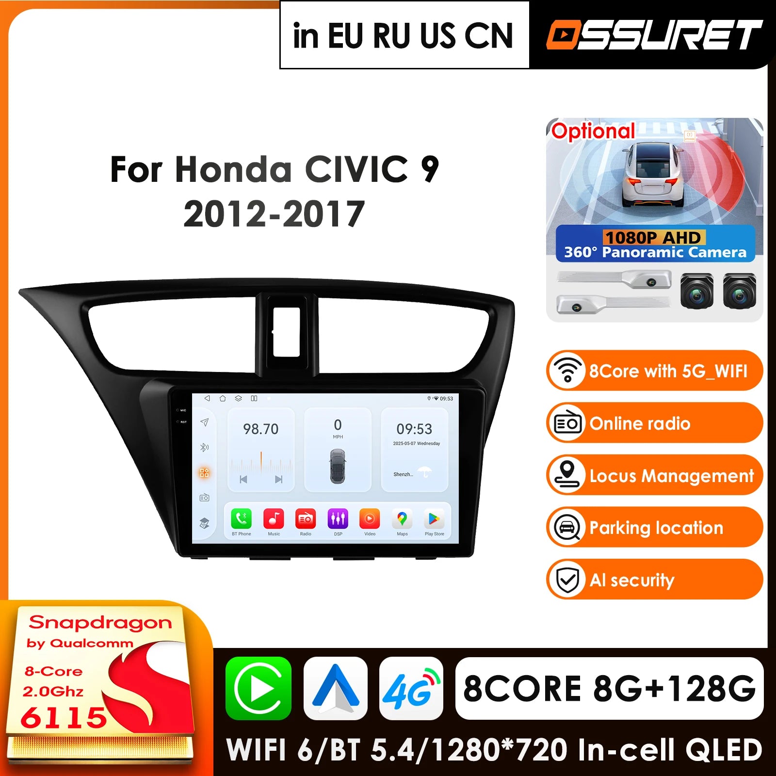 Car Intelligent Systems 2 Din Android Car Radio for Honda Civic 9 FK FB 2012 - 2017 Multim