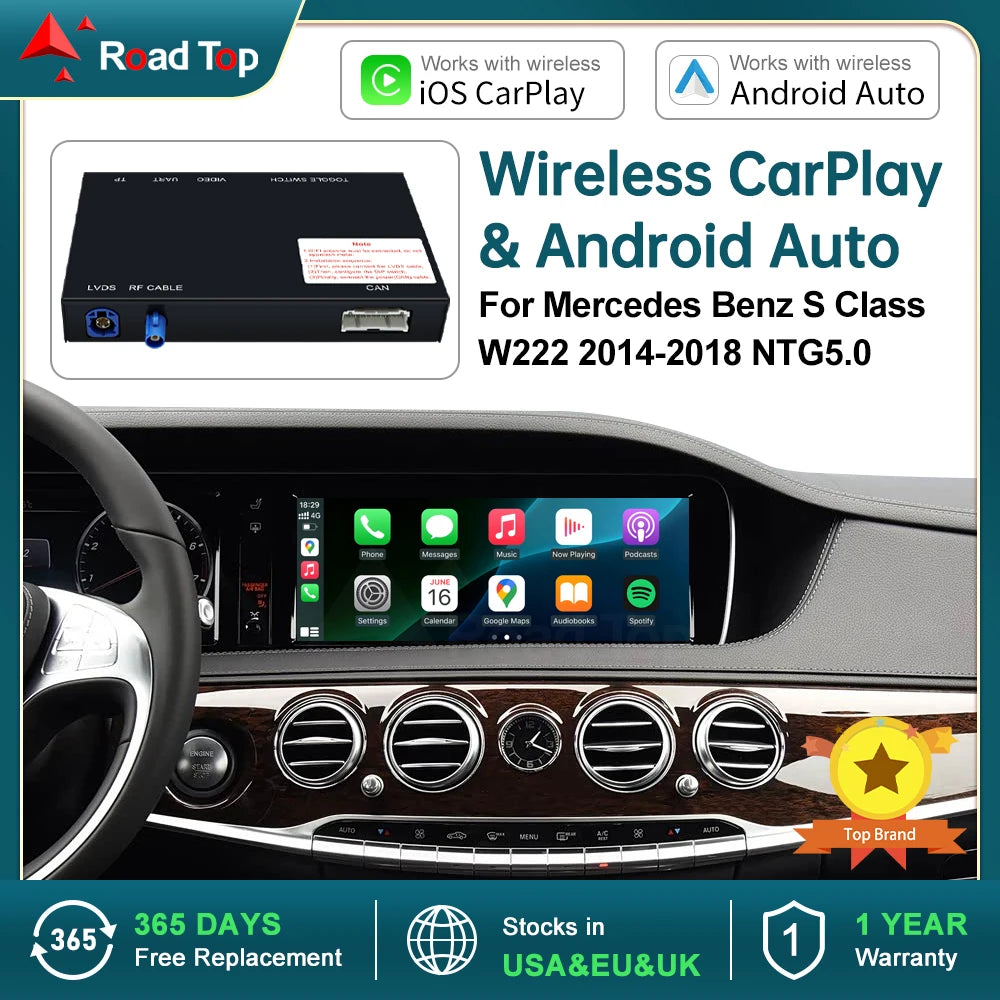 RoadTop Wireless CarPlay for Mercedes Benz GLC C W205 S Class W222 2014-2018 with Android