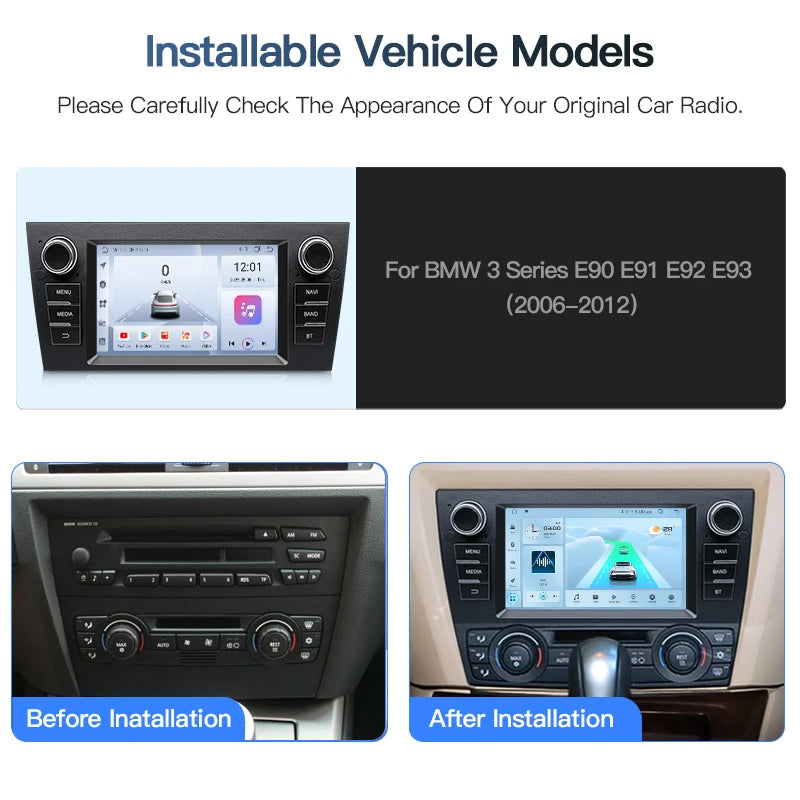 SZLELV 7" Wireless CarPlay Android Auto Car Radio Video Multimedia For BMW 3 Series E90 E9
