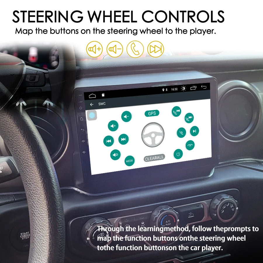Android 14 AI Voice Car Radio GPS Navigation For Jeep Wrangler 4 JL 2018 2019 Multimedia V