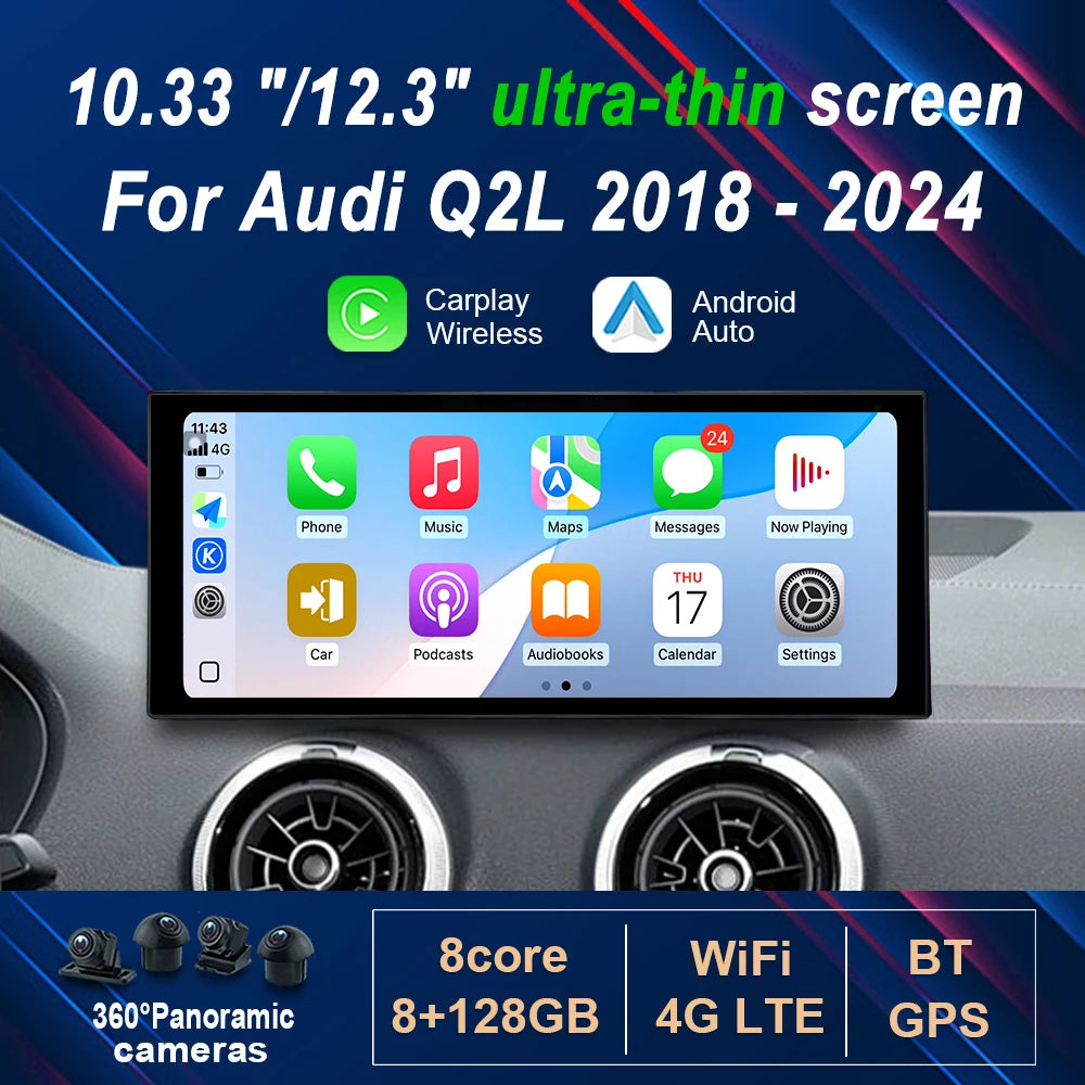10.33 "/12.3" Android 14 for Audi Q2L 2018 - 2024 Wireless Carplay HD Touch Screen Car Rad