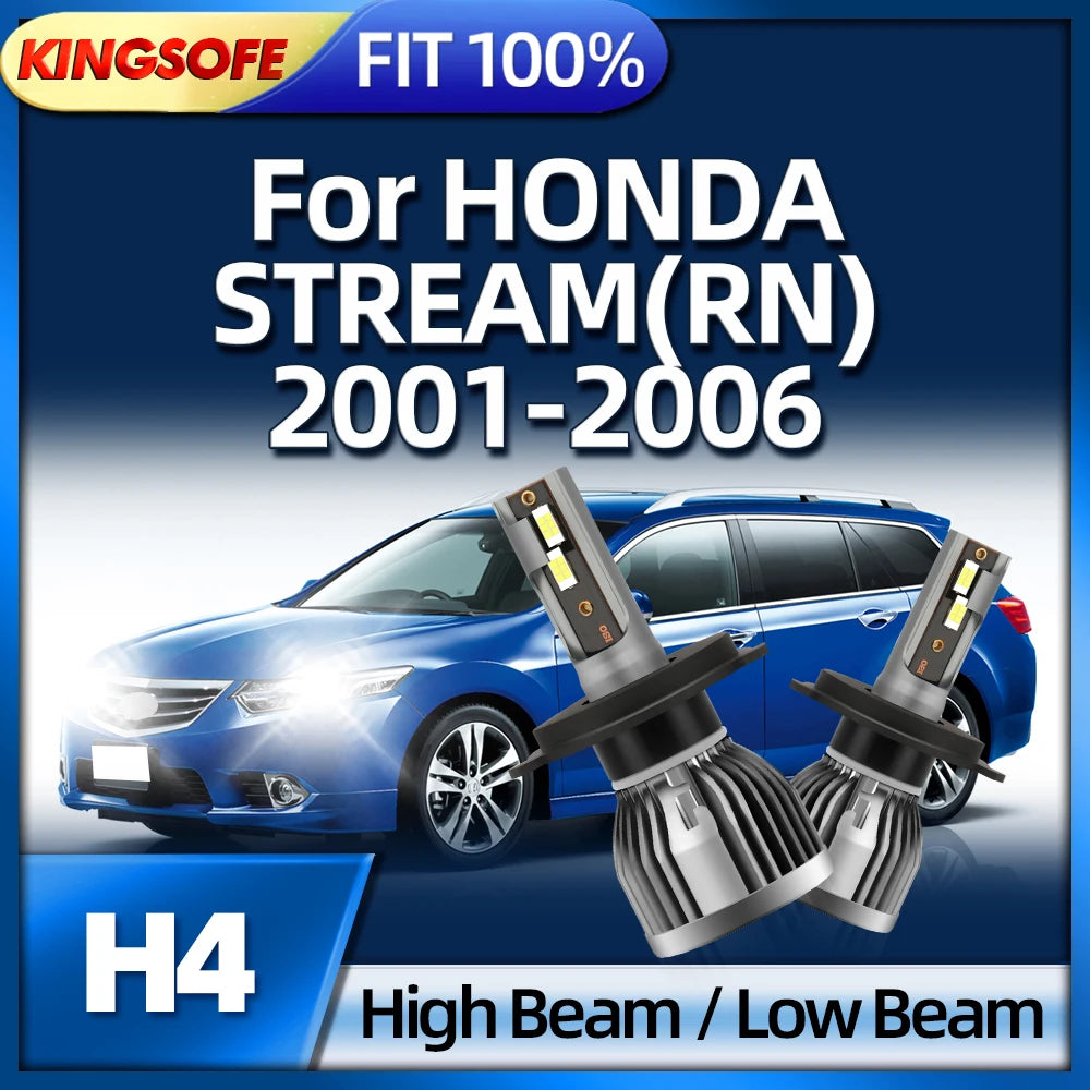 KINGSOFE 2Pcs H4 LED CSP Car Light 150W Headlight 6000K For HONDA STREAM RN 2001 2002 2003
