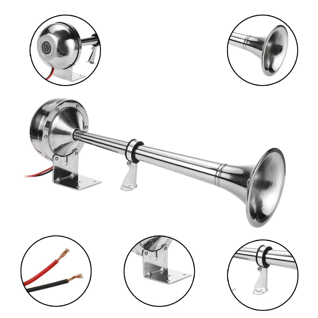 Metal Single Trumpet Electric Air Horn 12V 125DB Compact Loud Sound Kit for Car Truck Boat Train - Automotive LED Light