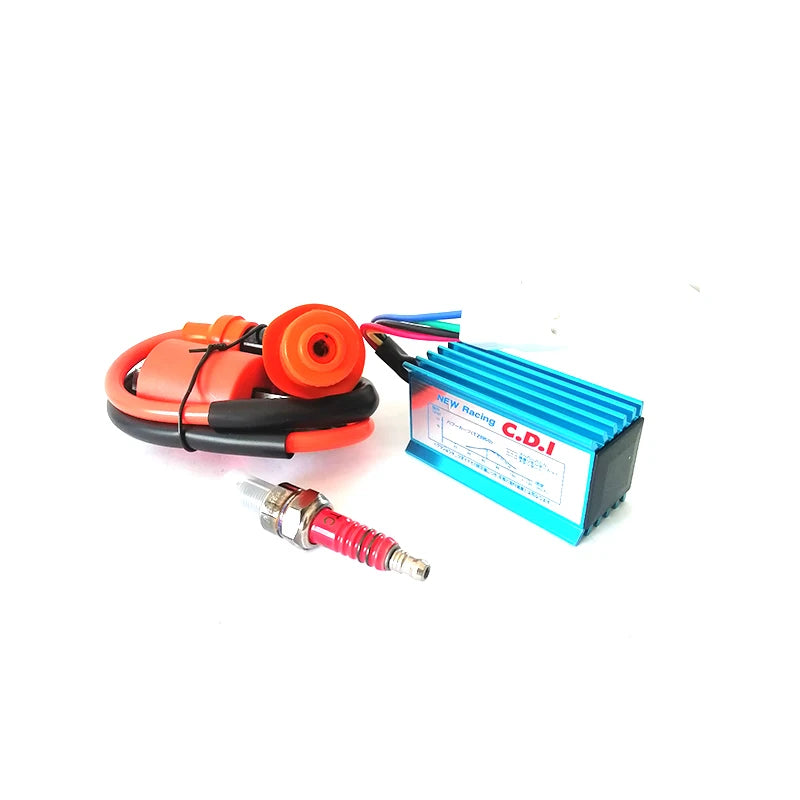 5 Pin Motorcycle Bikes CDI Box + Ignition Coil +Spark Plug For 50-125cc