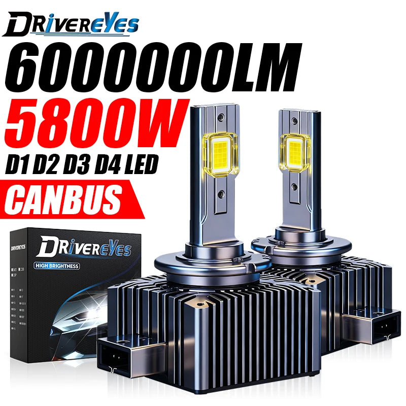 5800W D1S D3S LED Headlight Canbus No Error 6000000LM D2S D2R D4S D4R D5S D8S 1:1 Size 600