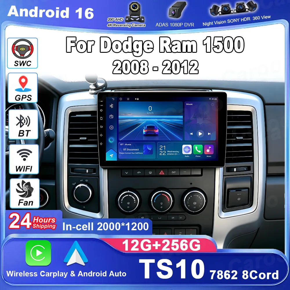 Android 16 For Dodge Ram 1500 2008 - 2012 Carplay Car Radio Multimedia Navigation Gps Auto