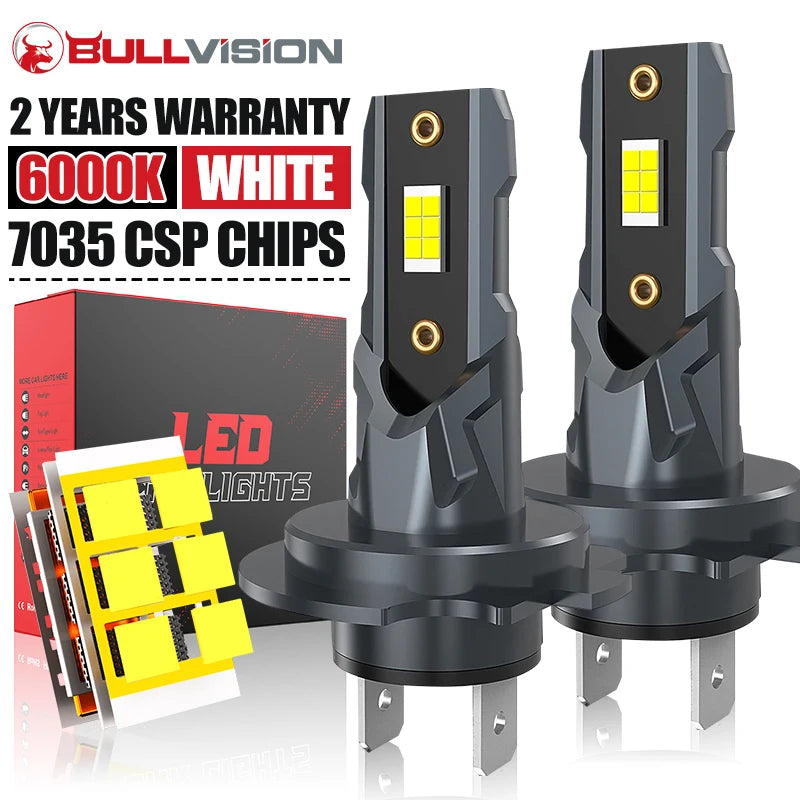 BULLVISION 2PCS H7 LED Headlight Canbus Error Free 7035 CSP 1:1 Mini Diode 6000K 12V STG P