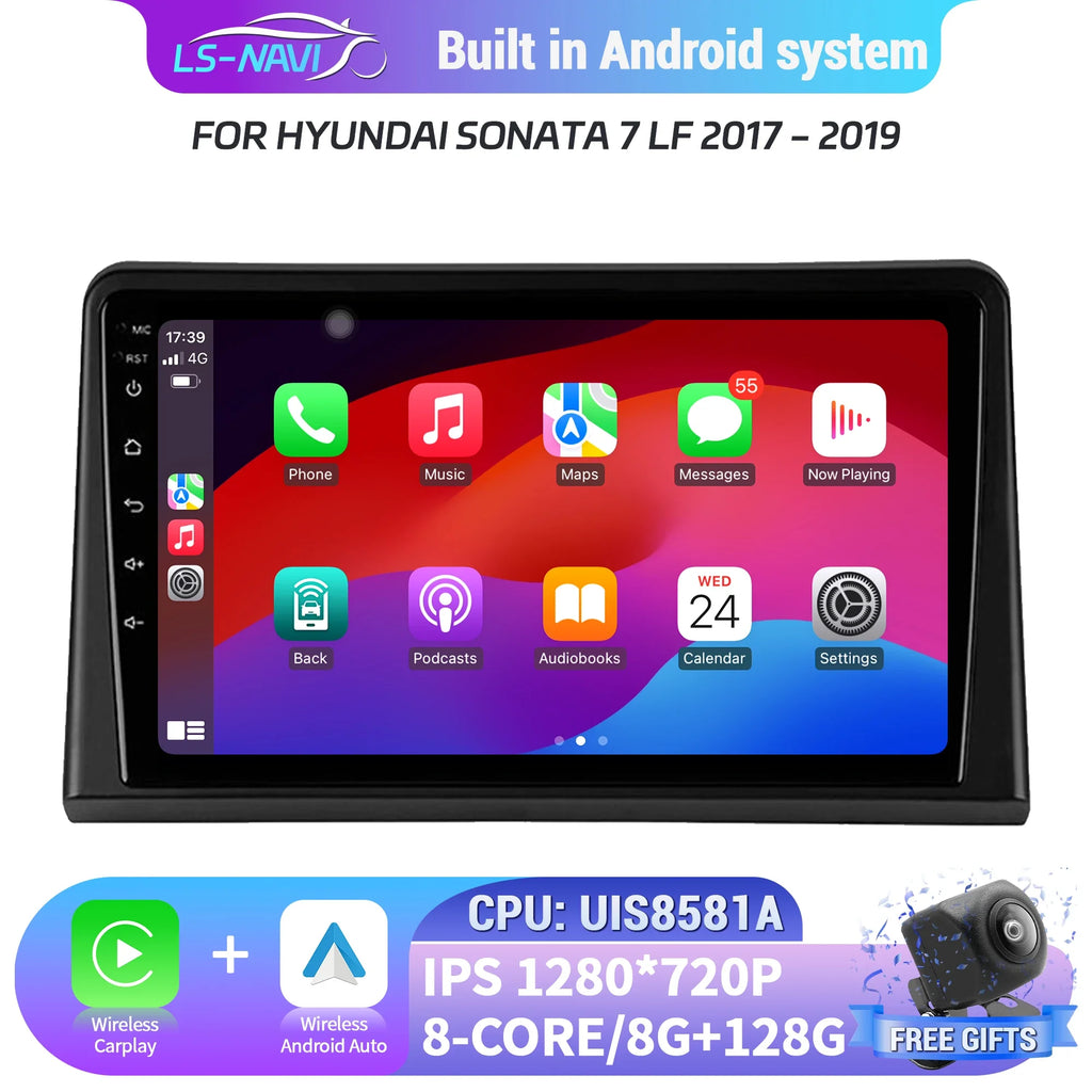 Car Radio 4G GPS For Hyundai Sonata 7 LF 2017-2019 Android 14 Navigation Wireless Carplay