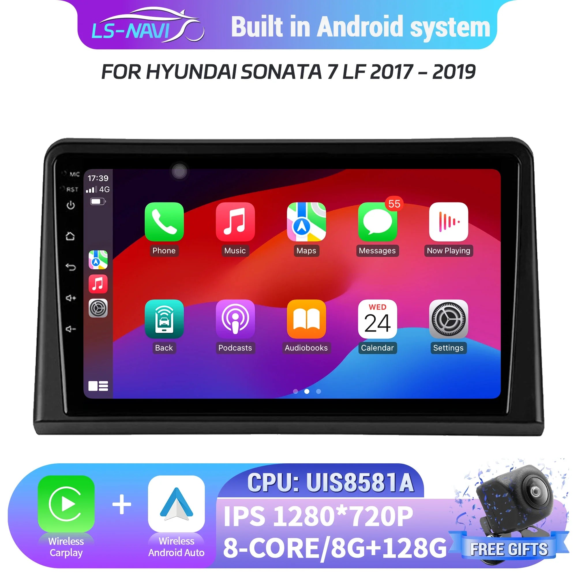 Car Radio 4G GPS For Hyundai Sonata 7 LF 2017-2019 Android 14 Navigation Wireless Carplay