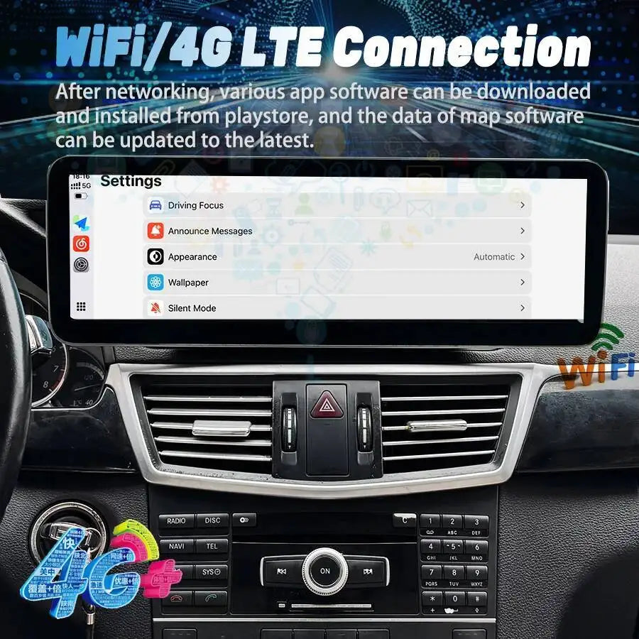14.9inch Multimedia GPS WiFi 4G HU Android 14 Carplay For Mercedes Benz E Class W212 2010-