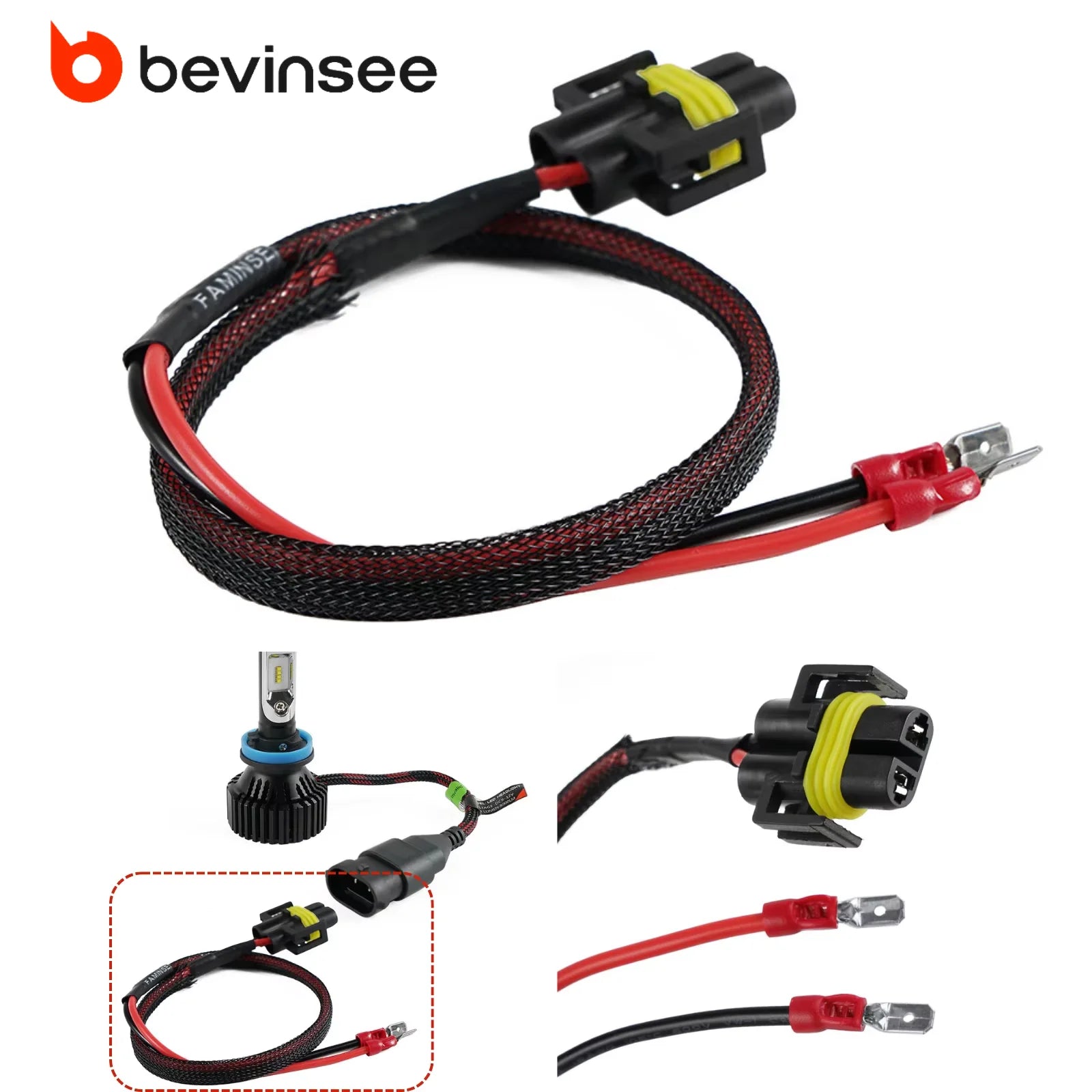 H11 H11B LED Headlight Plug Extension Cable Wiring Harness Car Conversion Connector Plug W