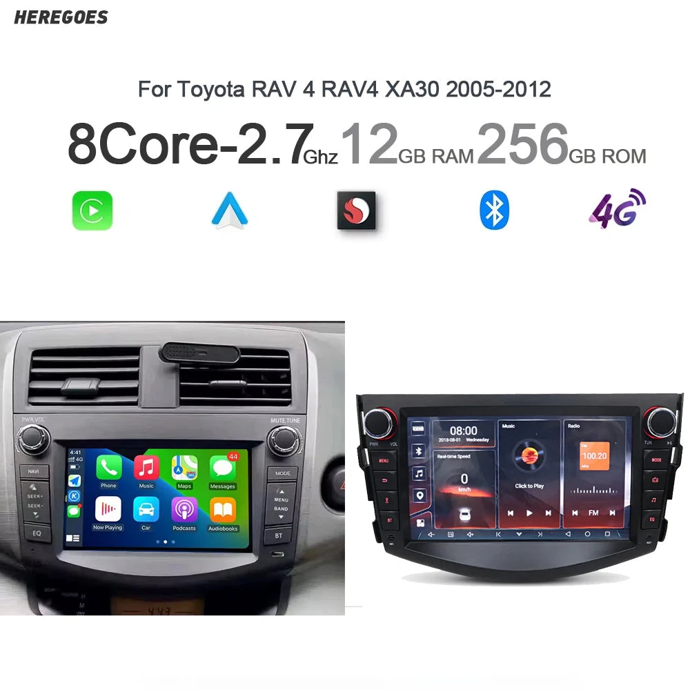 7" Android 15 Car Radio GPS DSP 8 Core 12GB RAM 256GB ROM CarPlay Multimedia Player for Toyota RAV4 XA30 2005-2012 - 2K