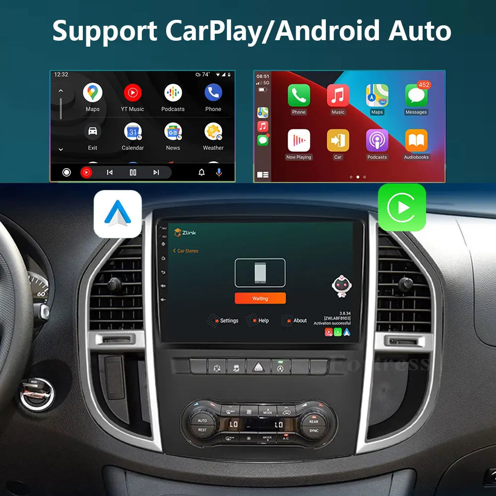 Android 16 Carplay Auto 2K Screen Car Radio Multimedia Video Player For Mercedes Benz Vito