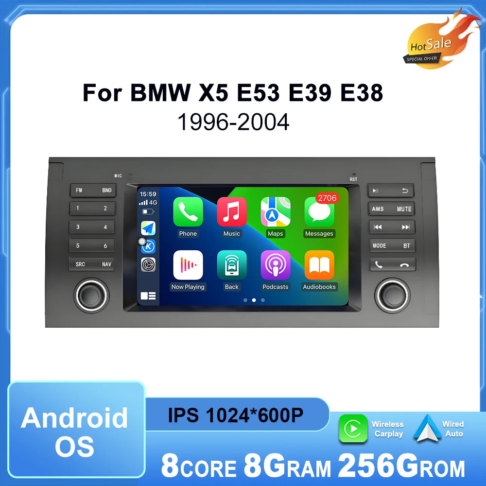 Android OS Car Radio Multimedia Touch Display for BMW X5 E53 E39 E38 1996-2004 Wireless Ca