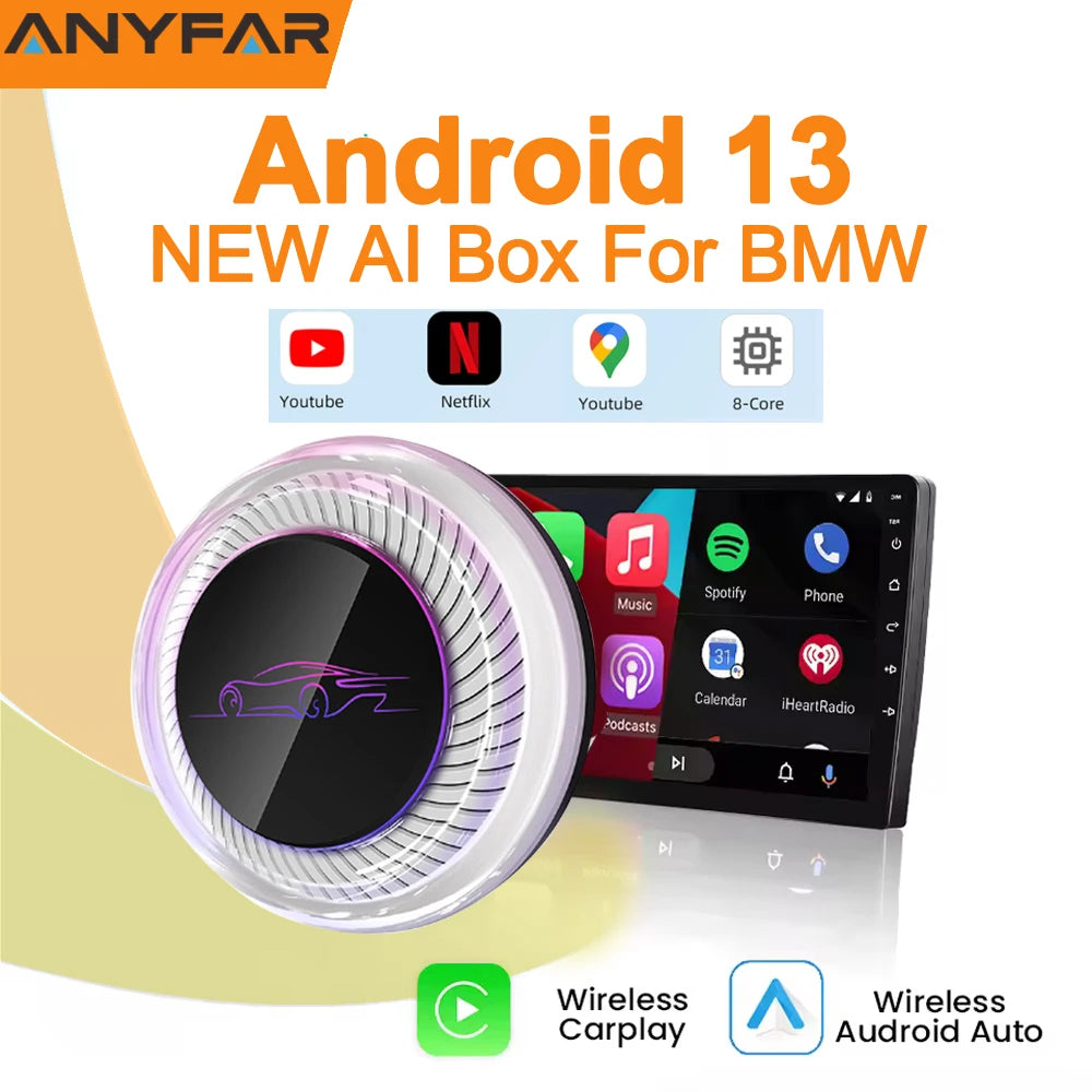 Wireless AI Box for BMW or Other Cars with Wireless CarPlay Android 13 System 8GB RAM 128G