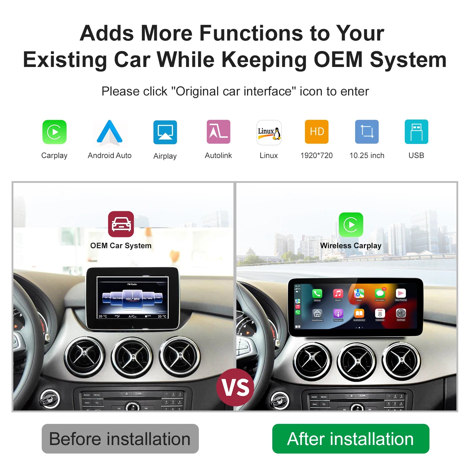 Wireless Carplay/Android Auto 12.3'' Touch screen Multimedia for Mercedes Benz NTG5.0 A B