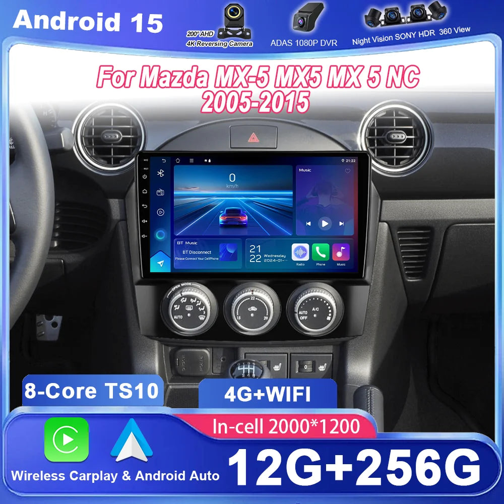 Android 15 For Mazda MX-5 MX5 MX 5 NC 2005-2015 Car Radio Stereo Head Unit Multimidia Play