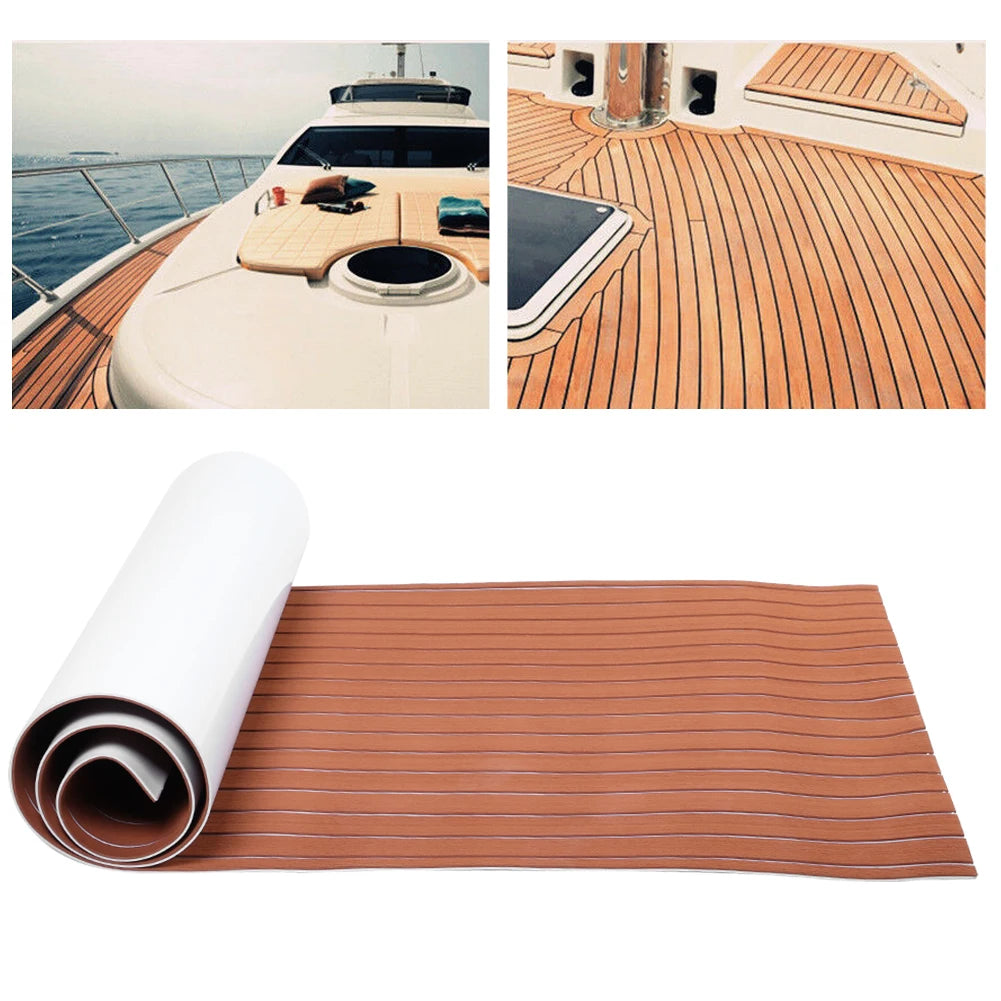 Self-Adhesive EVA Foam Boat Marine Flooring Faux Teak Decking Sheet Striped Yacht Marine Mat 90x - Automotive LED Light