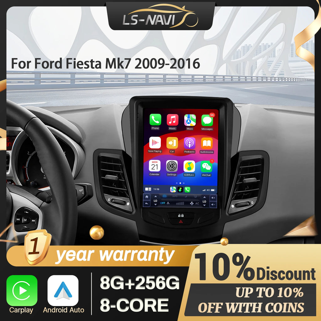 9.7” For Ford Fiesta Mk7 2009-2016 Wireless CarPlay Multimedia Car Radio Android 14 Naviga