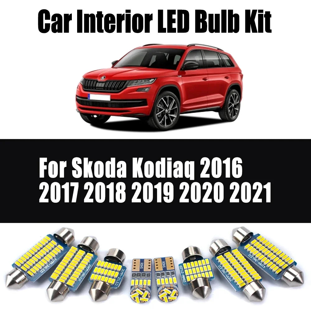 11-Piece LED Interior Light Kit for Skoda Kodiaq 2016 - 2019 - Canbus Dome Map Door Trunk Bulbs | AUTOKITSHOP