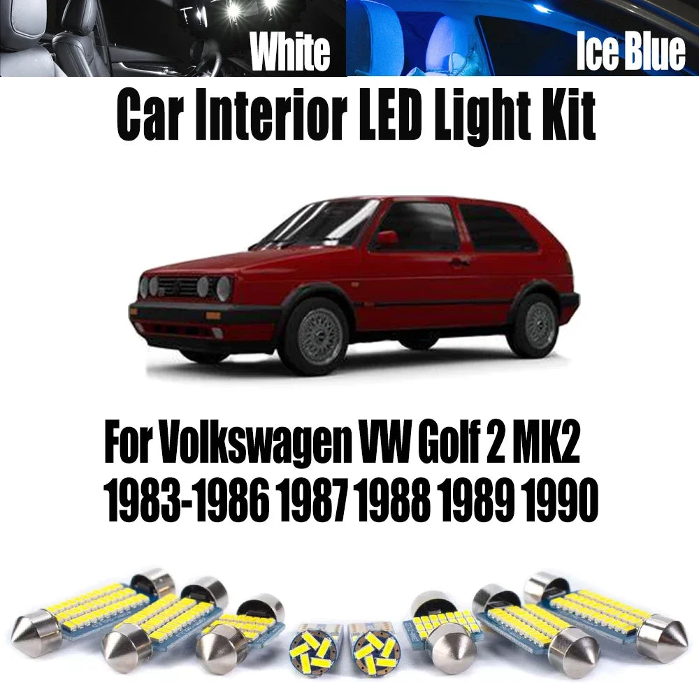 9-Piece LED Interior Light Kit for Volkswagen VW Golf 2 MK2 1983- 1986 - Canbus Dome Map Door Trunk Bulbs | AUTOKITSHOP