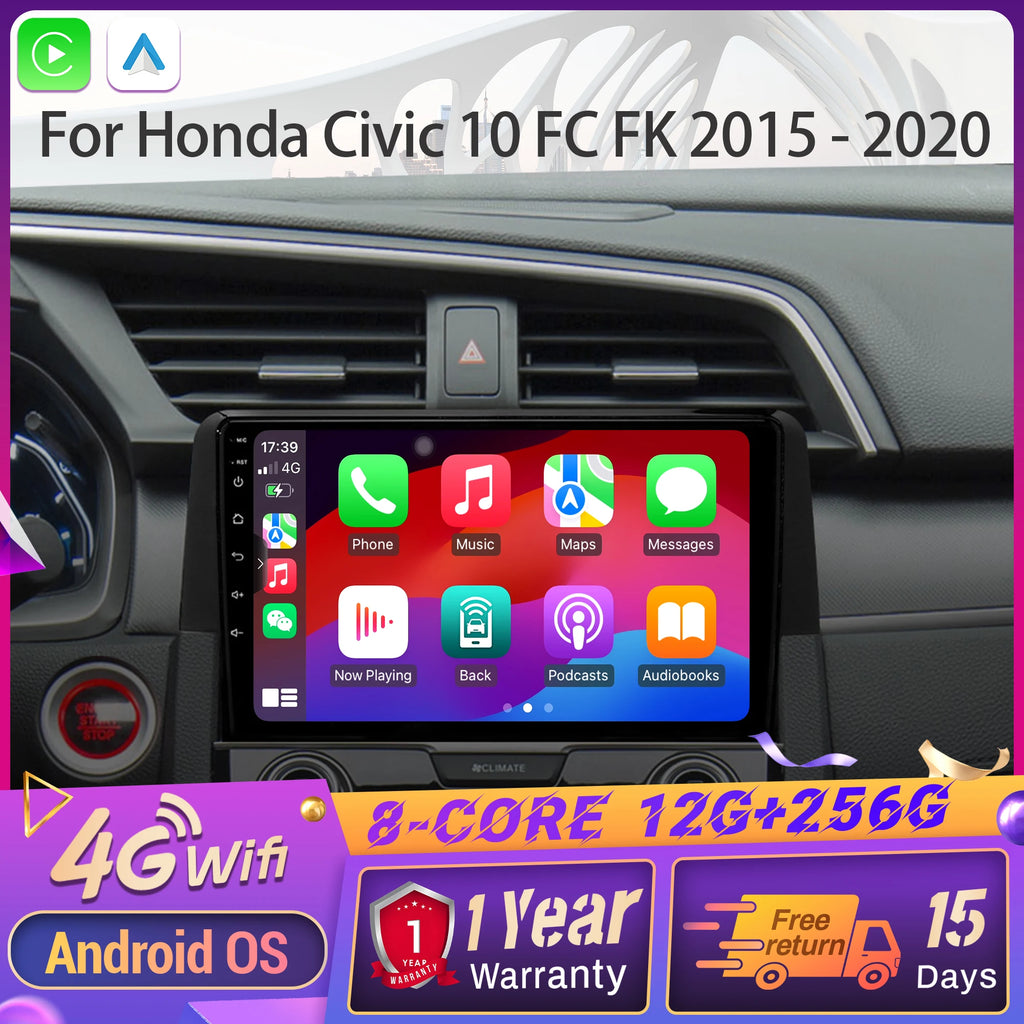 For Honda Civic 10 FC FK 2015-2020 Android 14 Car Radio Multimedia Navigation 4G GPS Wirel