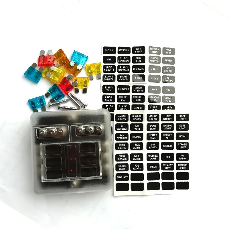 6-gang Blade Fuse Holder Box for Car Fog Headlight Charger Fan Circuit Protector