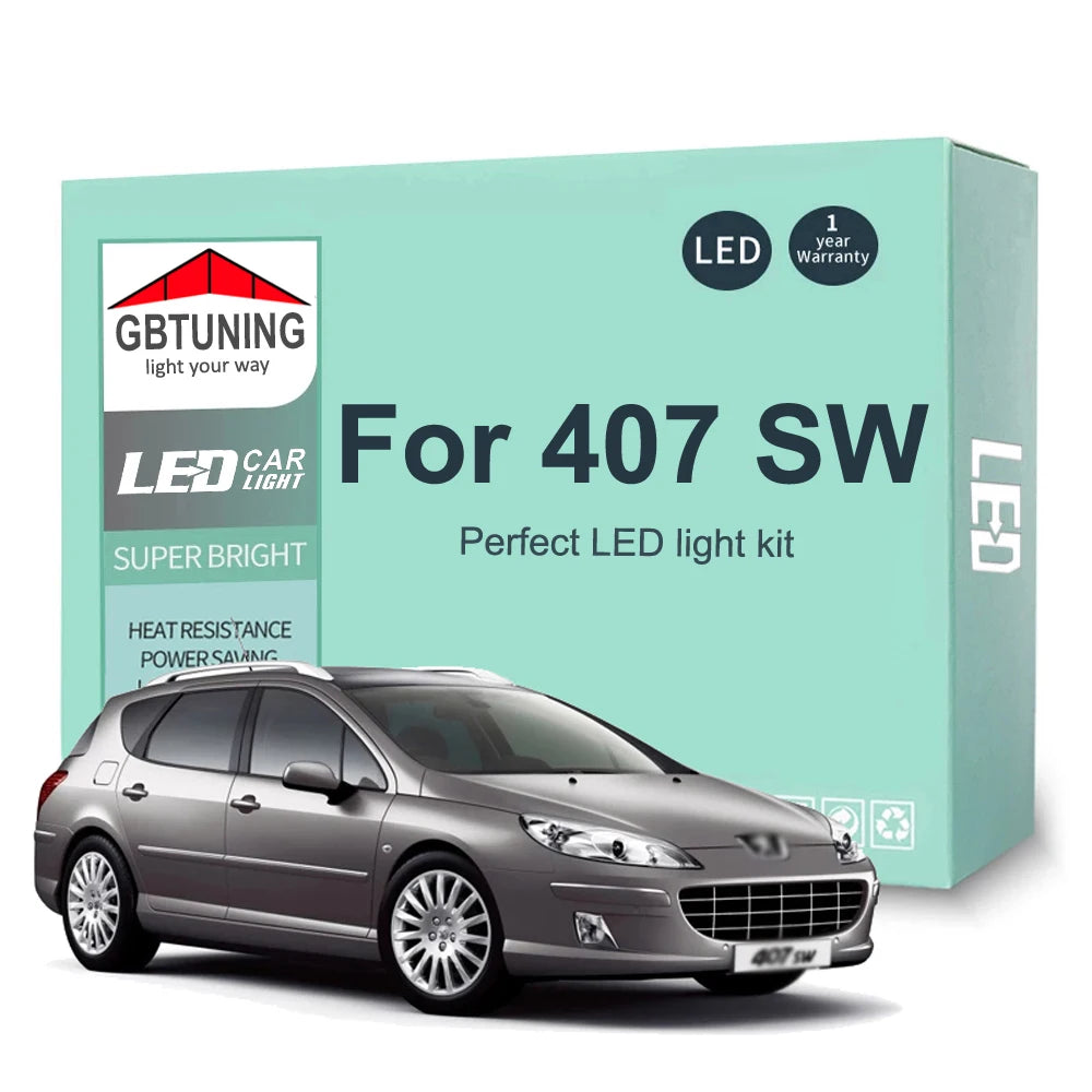 10-Piece LED Interior Light Kit for Peugeot 407 SW - Canbus Error-Free Bulbs | AUTOKITSHOP