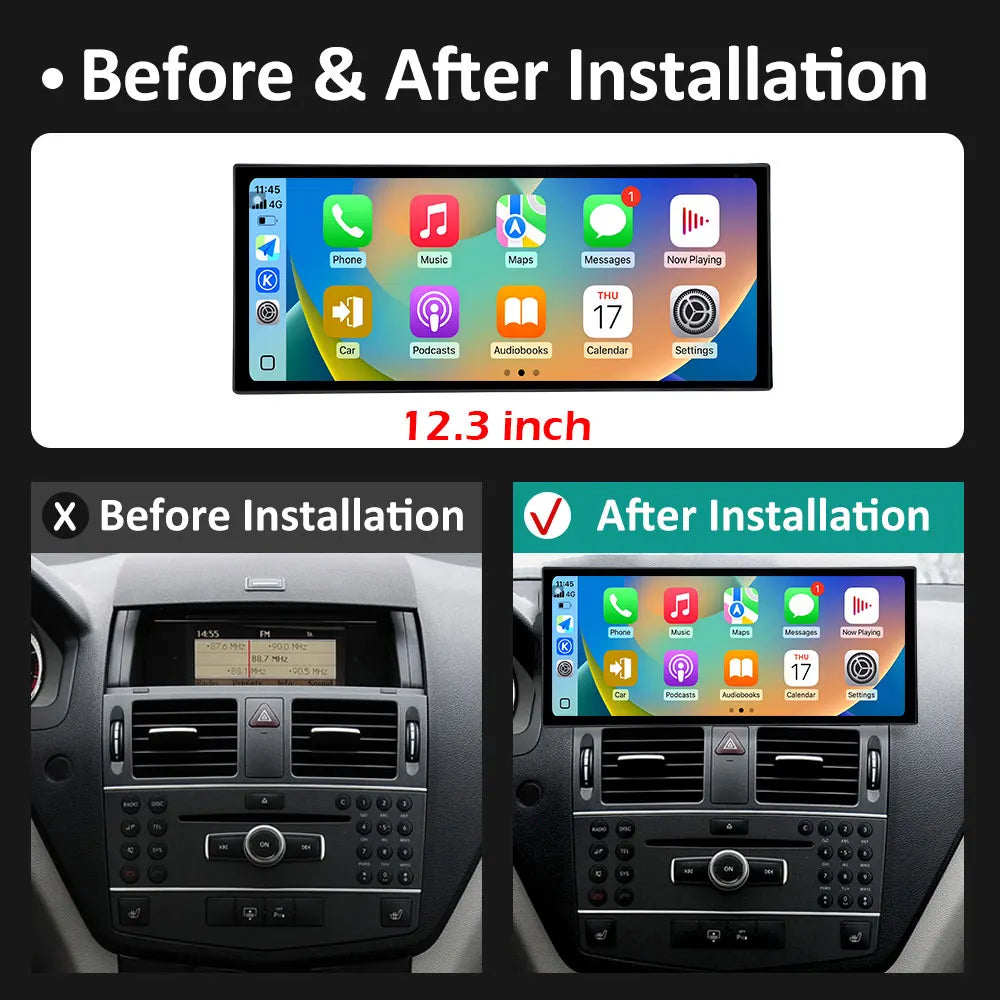 Android 15 for BENZ C CALSS W204 2008 2009 2010 Car Multimedia Video Player Wireless Carpl | AUTOKITSHOP
