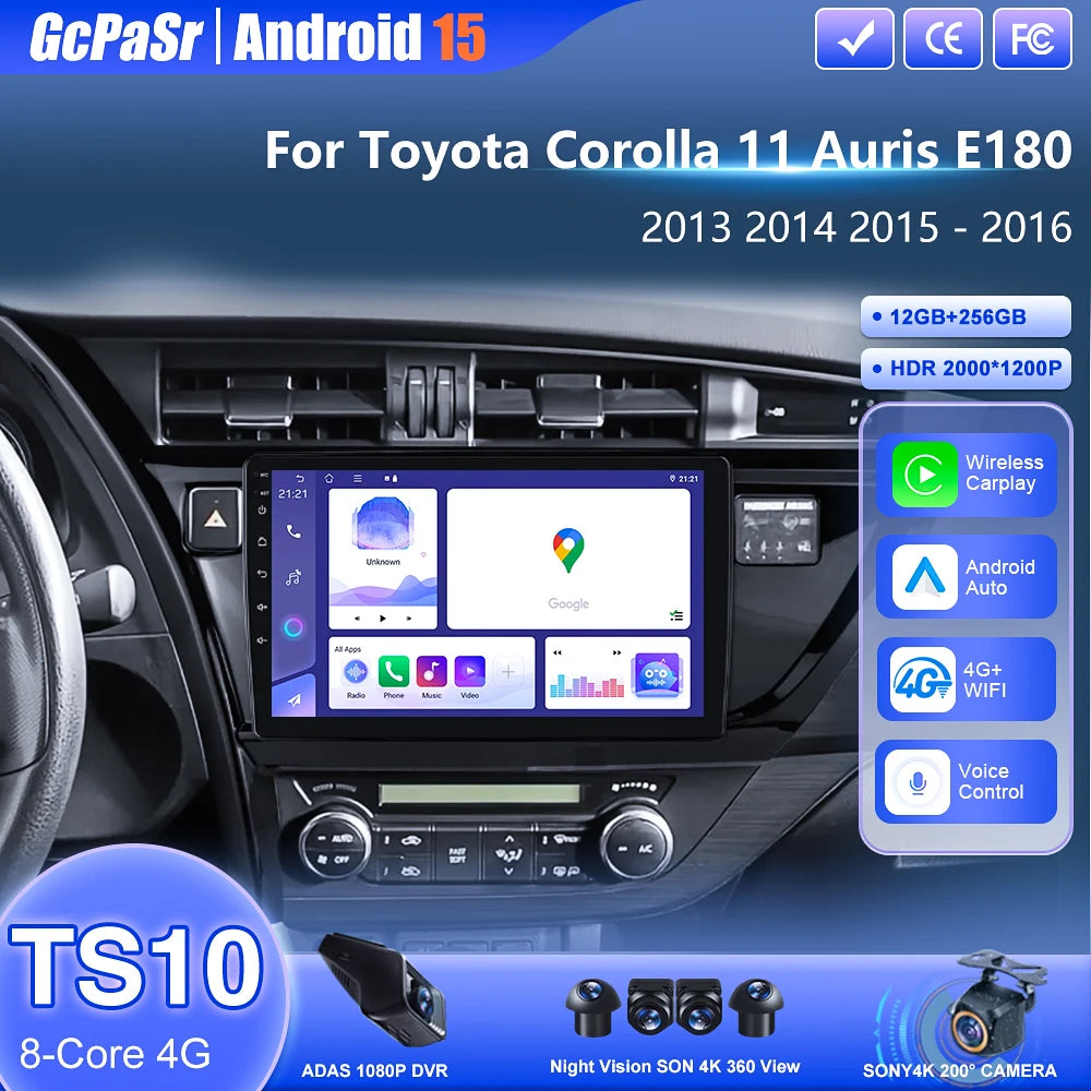 Android 15 WIFI 5G Car Radio For Toyota Corolla 11 Auris E180 2017 2018 2019 Auto Multimed