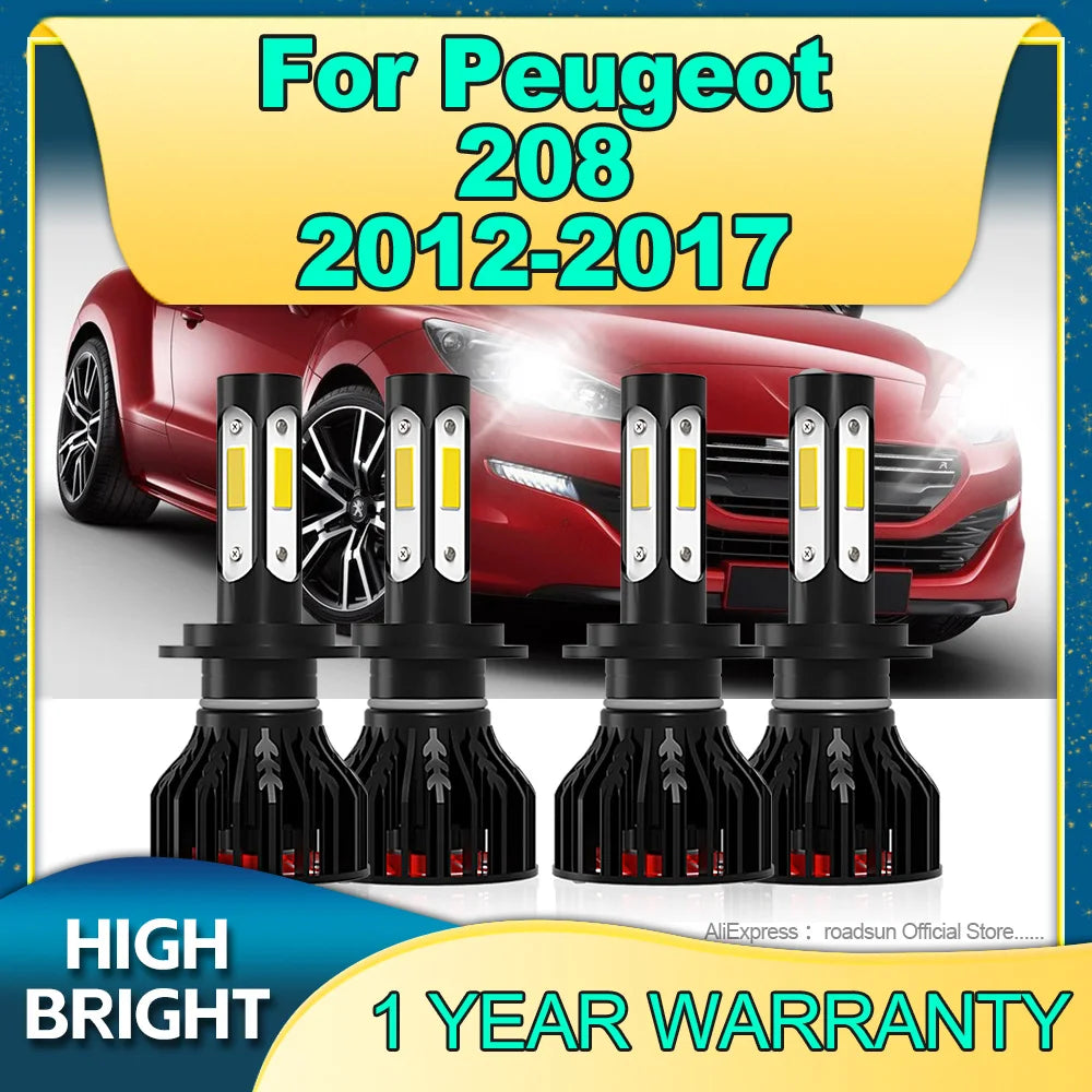 2/4Pcs Car Headlight H7 6000K Auto Bulbs 25000LM Bright 4Side Chip LED Lamp For Peugeot 20
