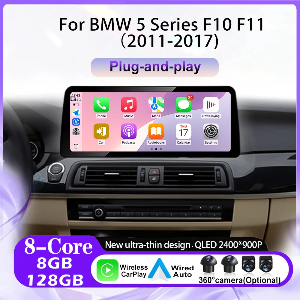 12.3“ Wireless Carplay Android 16 For BMW 5 Series F10 F11 2011-2017 CIC NBT System Car Ra