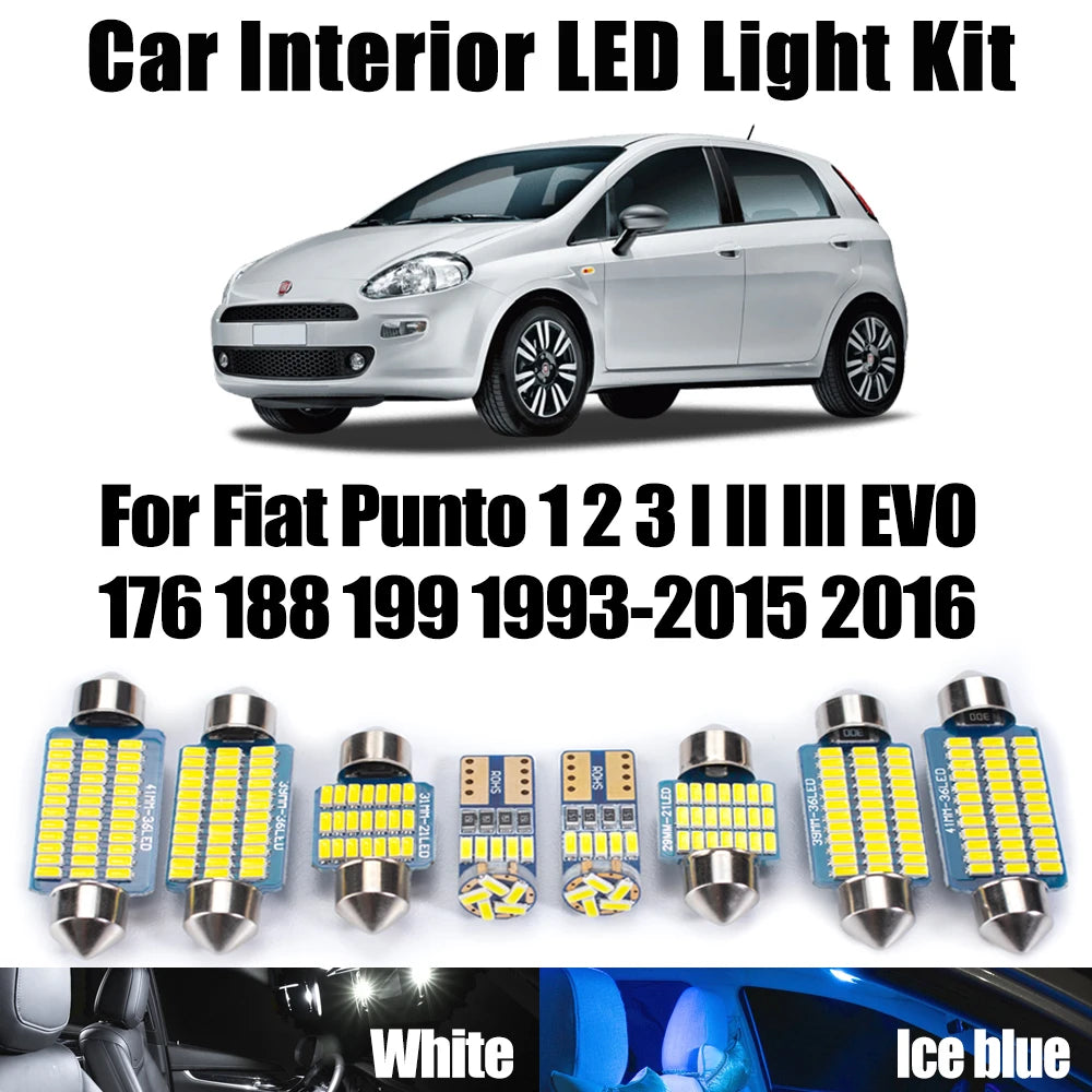 LED Interior Light Kit for Fiat Punto 1 2 3 I II III EVO 176 188 199 1993- 2015 - Canbus Dome Map Door Trunk Bulbs | ...