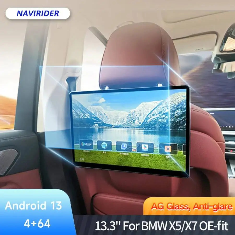 13.3" Car Rear Seat Entertainment Headrest Monitor 2K Screen For BMW 5 Series 7 Series I5