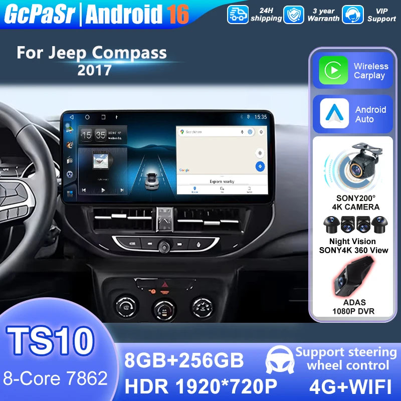 12.3" Android Carplay Car Radio For Jeep Compass 2017 Car Navigation Multimedia Player 2di
