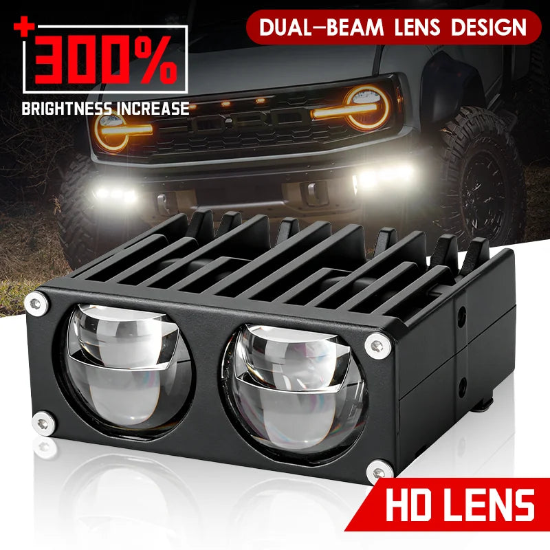 Car Headlights LED Grille Spotlight Projector Len Light 6000K 12V Super Bright Auxiliary S